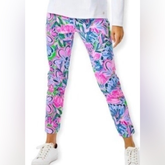 Lilly Pulitzer Luxletic Corso Pant UPF 50+ Gecko Green Tiger Sunrise Golf NEW